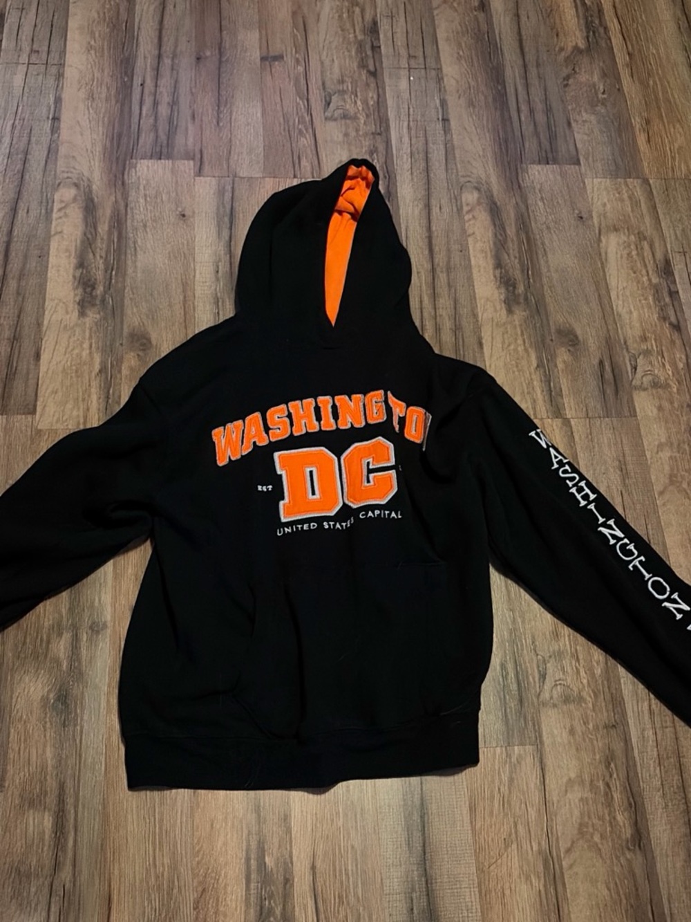 DC Black Hoodie with Orange Lining and Logo